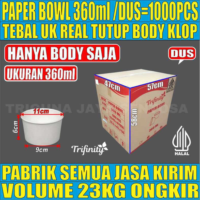 Paper Bowl PUTIH 360ml Trifinity Dus 1000pcs Halal Tebal 7.5gr tms