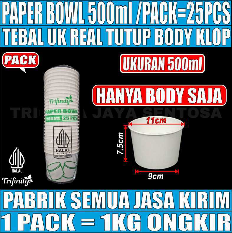 Paper Bowl Putih 500ml Pack 25pcs Trifinity Halal