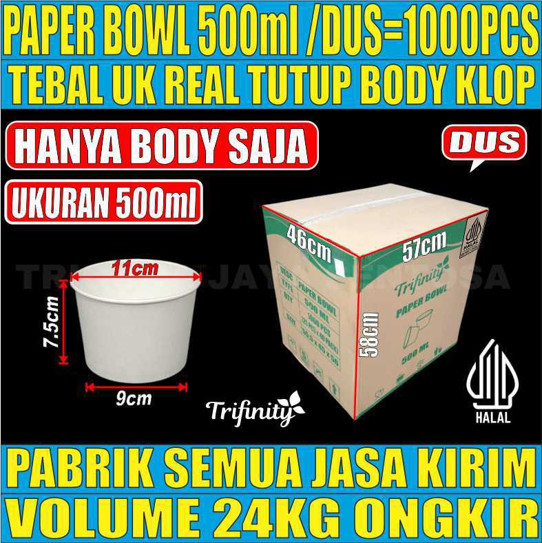 Paper Bowl PUTIH 500ml Trifinity Dus 1000pcs Halal Tebal 8.6gr tms