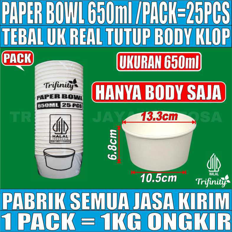 Paper Bowl Putih 650ml Pack 25pcs Trifinity Halal
