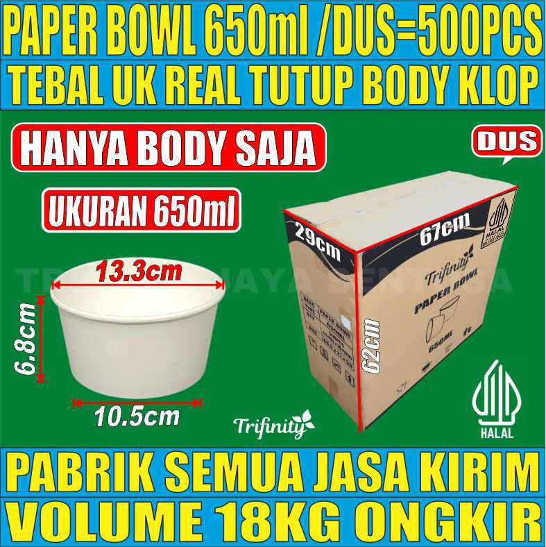 Paper Bowl PUTIH 650ml Trifinity Dus 500pcs Halal Tebal 11.3gr tms