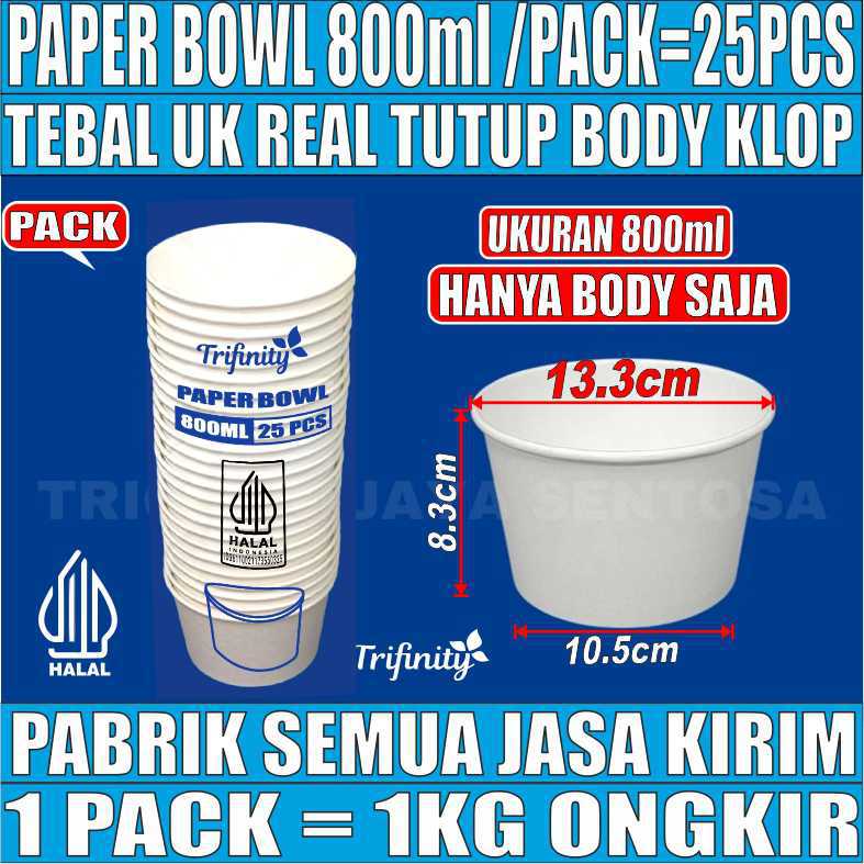 Paper Bowl Putih 800ml Pack 25pcs Trifinity Halal