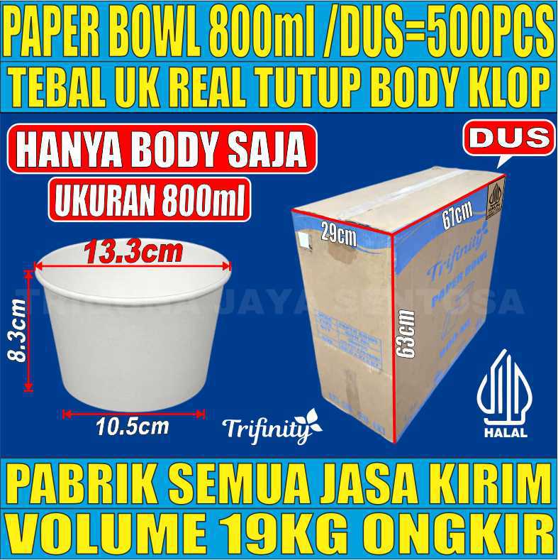 Paper Bowl Putih 800ml Trifinity Dus 500pcs Halal Tebal 12.7gr tms