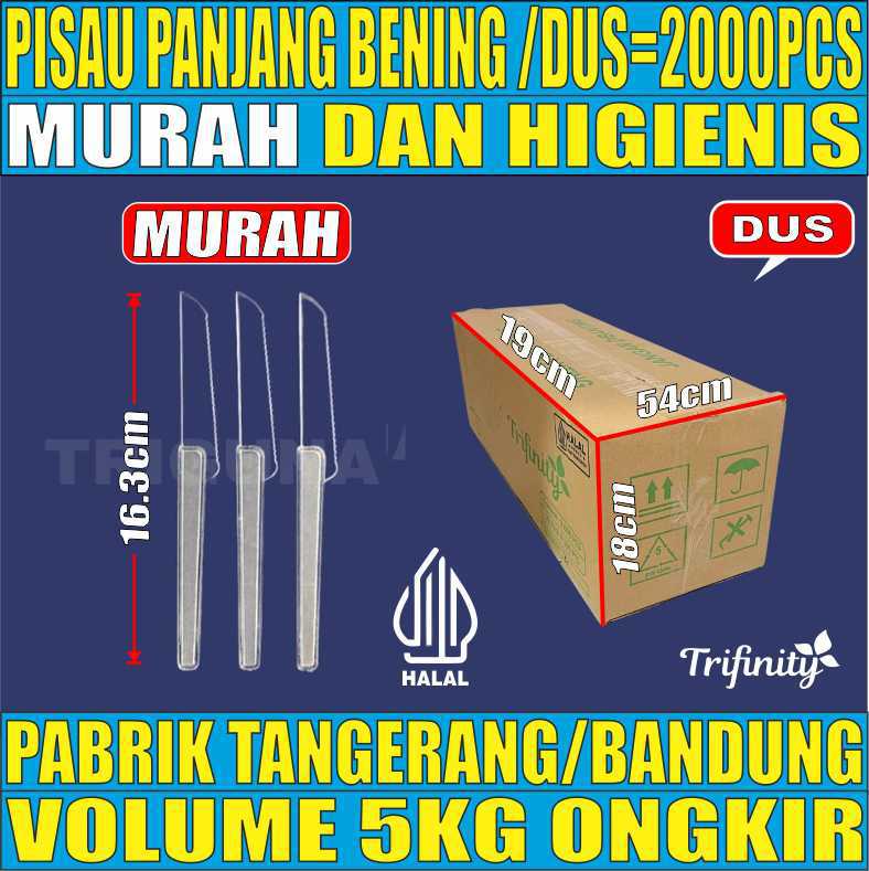 Pisau Panjang Bening Dus 2000pcs Trifinity Halal Tebal 2.6gr