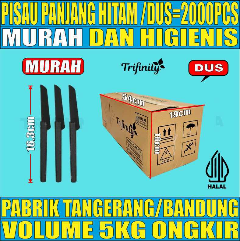 Pisau Panjang Hitam Dus 2000pcs Trifinity Halal Tebal 2.6gr