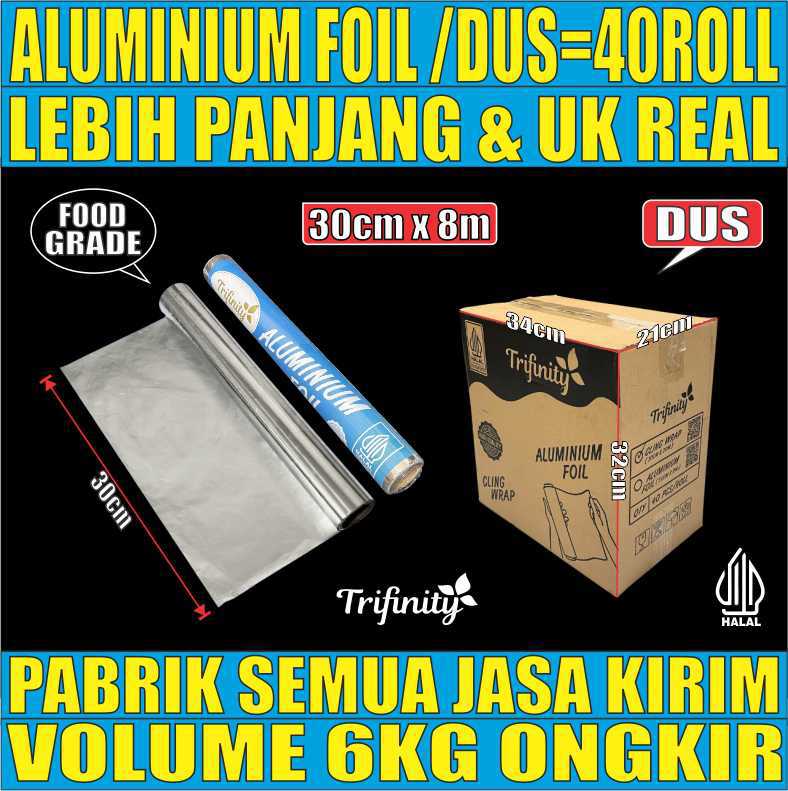 Aluminium foil 30cmx8mtr Dus 40roll Trifinity pdn
