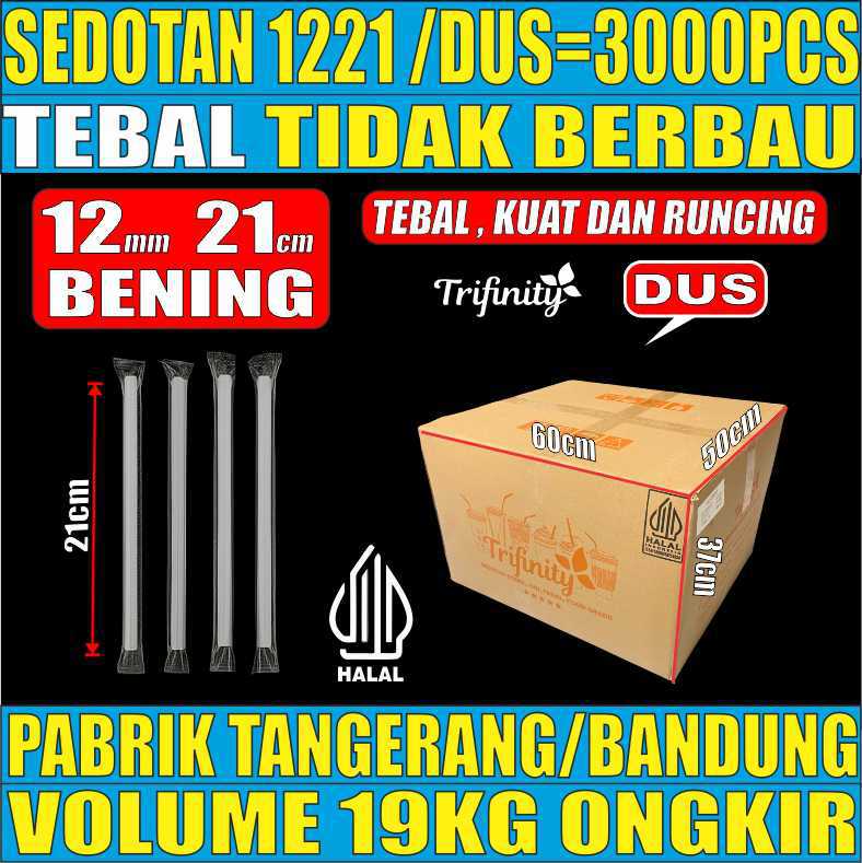 Sedotan Bubble 1221 bening DUS Steril Trifinity 12mm 3000pcs Halal Tebal 1.85 gr cjy