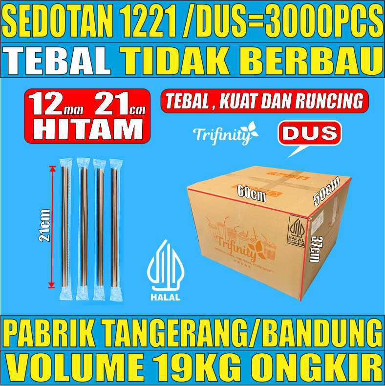 Sedotan Bubble 1221 Hitam DUS Steril Trifinity 12mm 3000pcs Halal Tebal 1.85 gr cjy