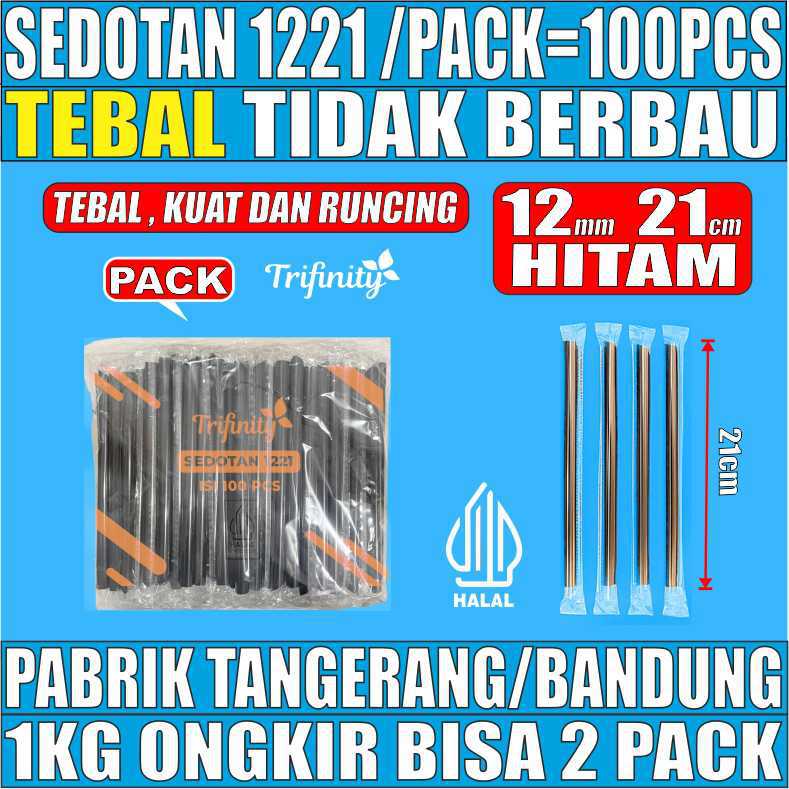 Sedotan Bubble 1221 Hitam Pack Trifinity 12mm 100pcs Halal
