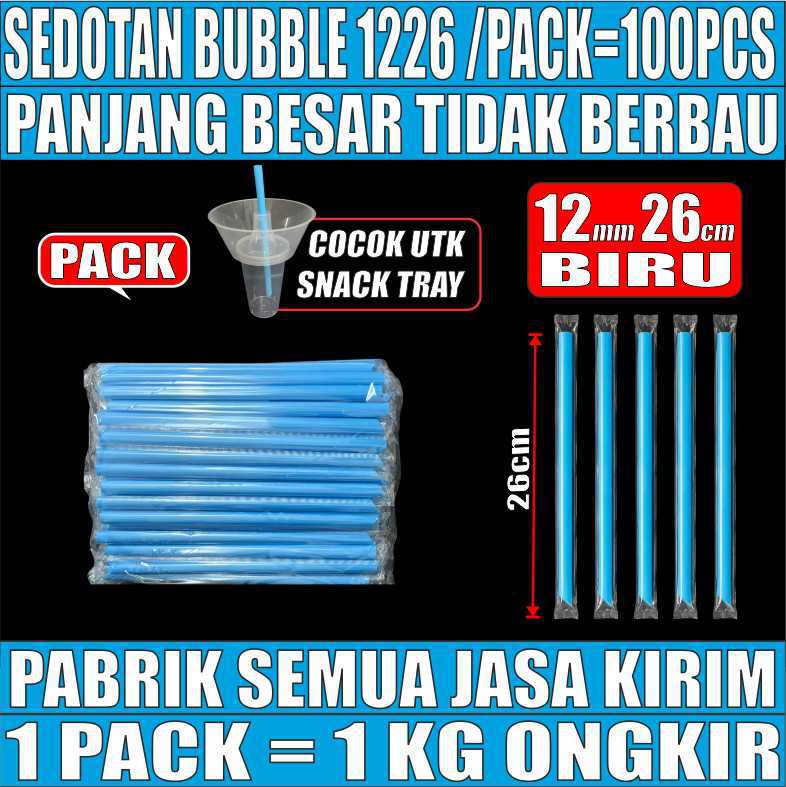 Sedotan Bubble Biru 1226 PACK 100pcs Steril 12mm Panjang 26cm u Snack Tray