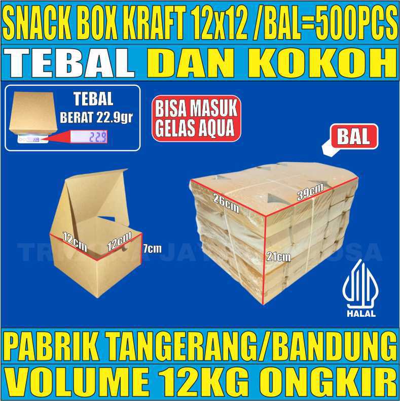 Snack Box Coklat 12x12 BALL 500pcs Kraft Tutup sambung 275gsm Tebal 22.9gr snn