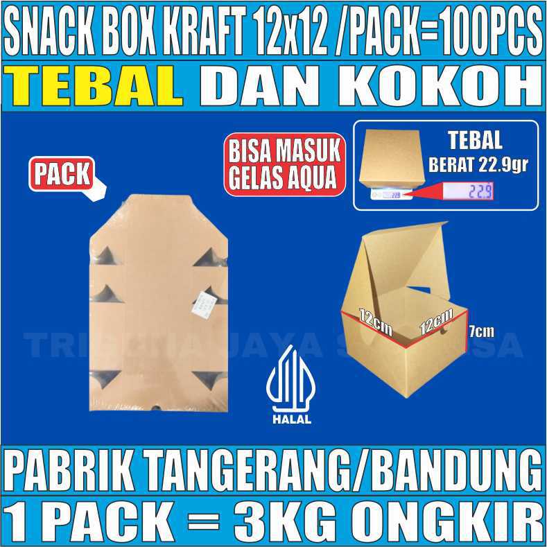 Snack Box Coklat 12x12 Pack 100pcs Kraft 275gsm Tutup sambung