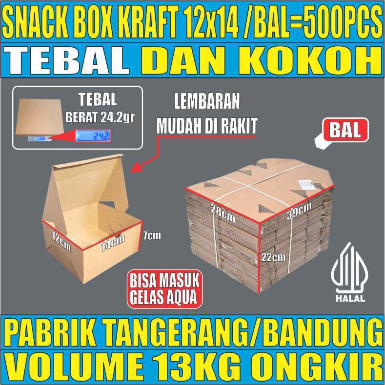 Snack Box Coklat 12x14 BALL 500pcs Kraft Tutup sambung 275gsm Tebal 24gr snn