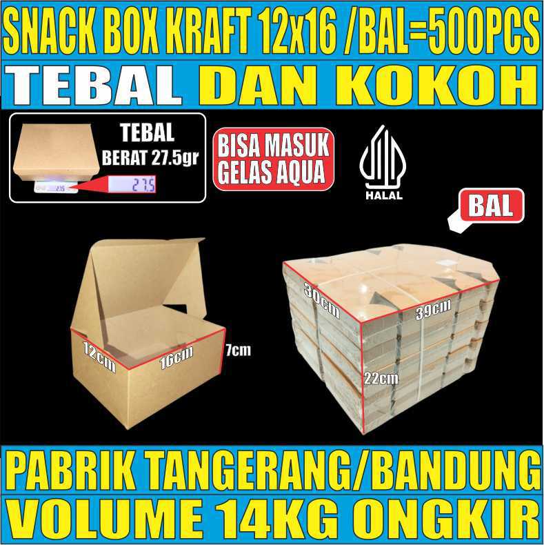 Snack Box Coklat 12x16 BALL 500pcs Kraft Tutup sambung 275gsm Tebal 27.5gr snn
