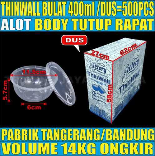 Thinwall Bulat 400ml Dus 500pcs Victory Tebal 12.5gr vct