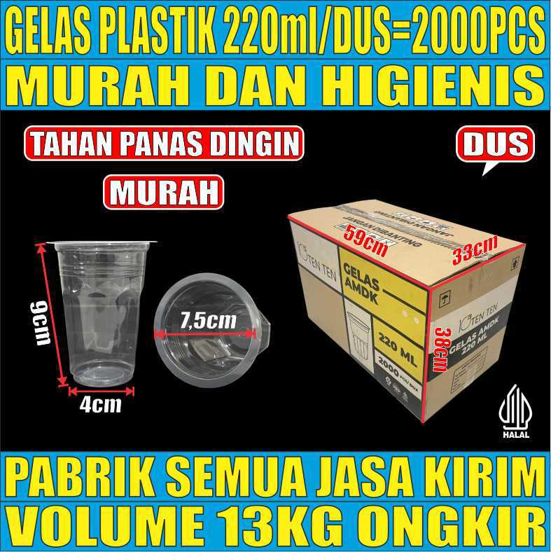 Gelas Aqua 220ml Dus 2000pcs TenTen Tebal 2gr
