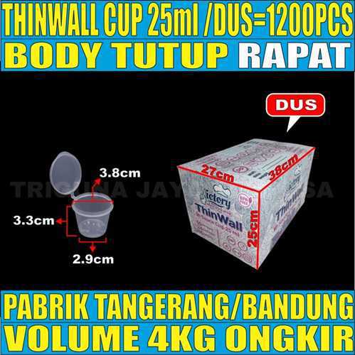 Thinwall Cup 25ml Dus 1200pcs Tebal 1.96gr Tutup Rapat Victory vct