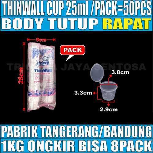 Thinwall Cup 25ml Pack 50pcs Tebal 1.96gr Tutup Rapat Victory