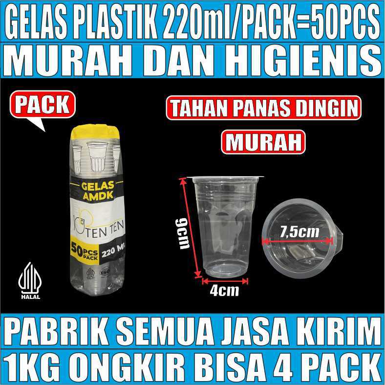 Gelas Aqua 220ml Pack 50pcs Cup Plastik Murah