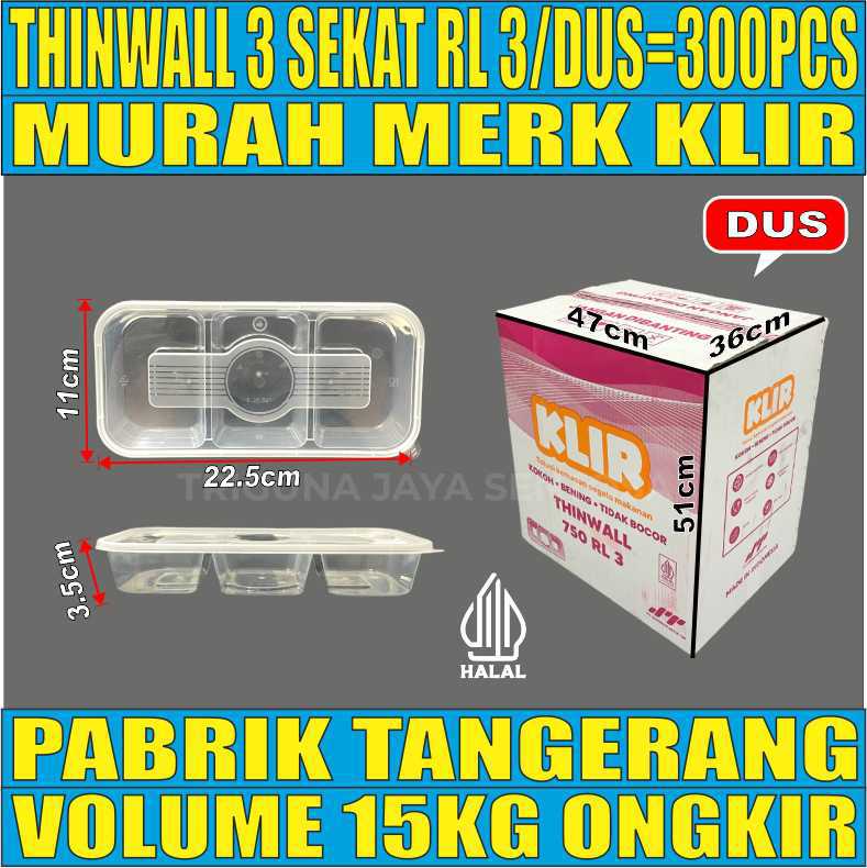 Thinwall 3 sekat Dus Klir 300pcs Kotak Panjang Rectangle Long RL3 klr