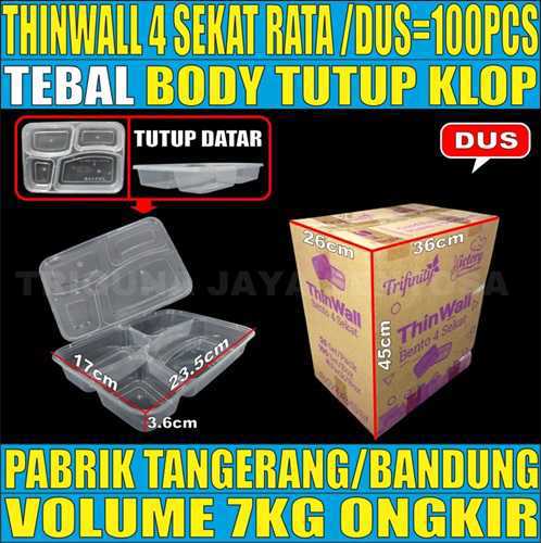 Thinwall 4 sekat Rata Dus 100pcs Trifinity Tebal 40gr vct