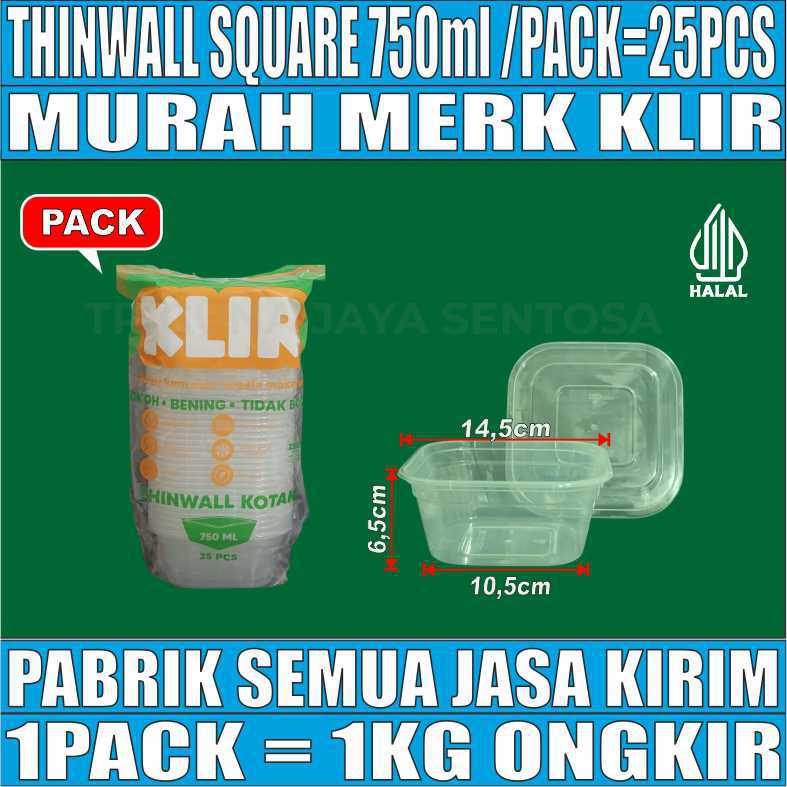 Thinwall KLIR SQ 750ml PACK 25Pcs Tebal 26.4gr