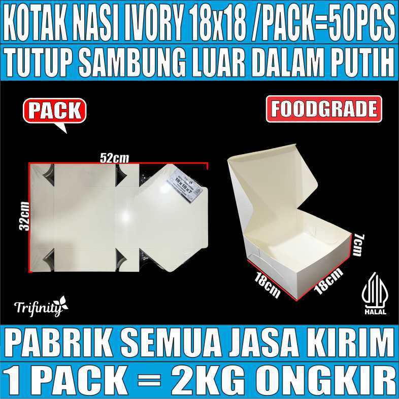Kotak Nasi Ivory Putih 18x18 Pack 50pcs  37gr U Mika 4Sekat