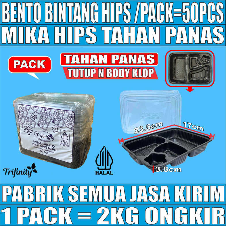 Mika Bento HIPS Pack 50pcs Trifinity Bintang Tahan Panas 4 sekat