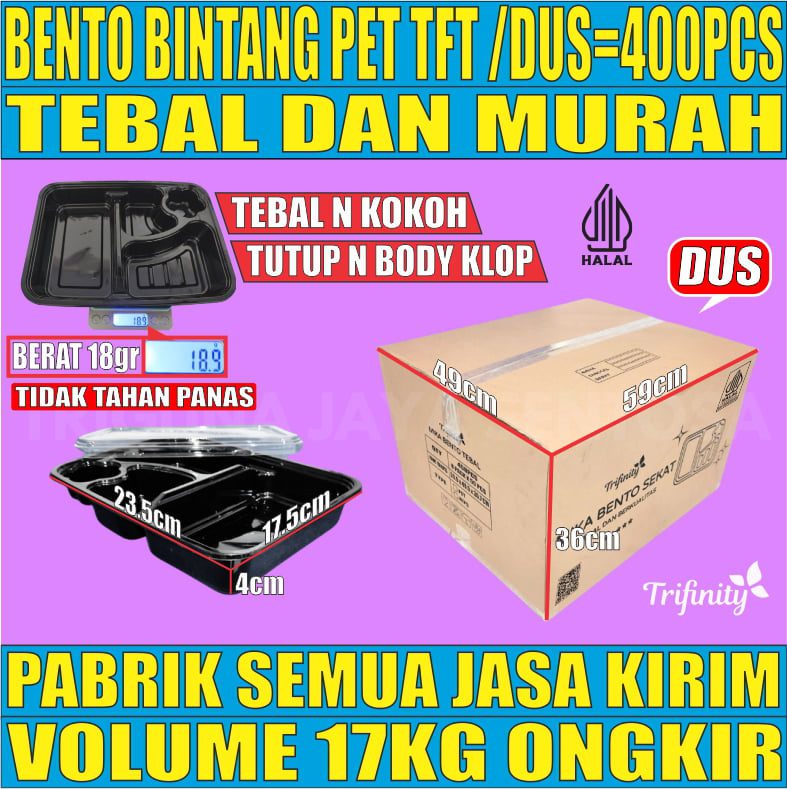 Mika Bento PET Dus Trifinity 400pcs Bintang 4 Sekat Tebal 29gr smb